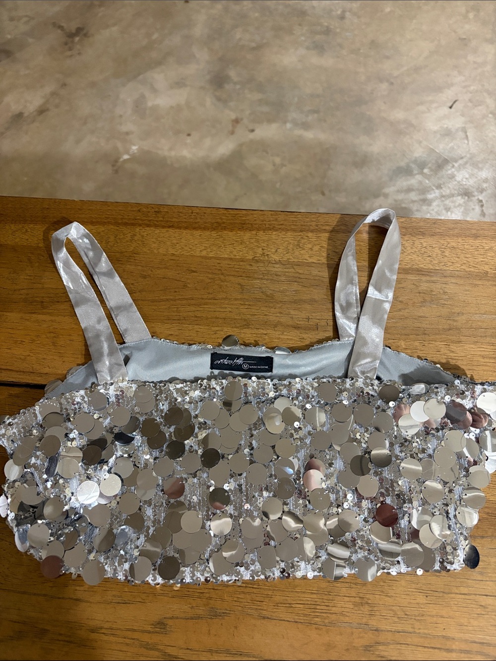 Silver Sequin Crop Top with Satin Straps